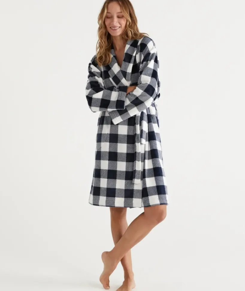 Check Print Soft Fleece Gown<Sussan
