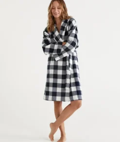 Check Print Soft Fleece Gown<Sussan Best