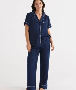 Contrast Longline Satin Pyjama Set<Sussan Sale