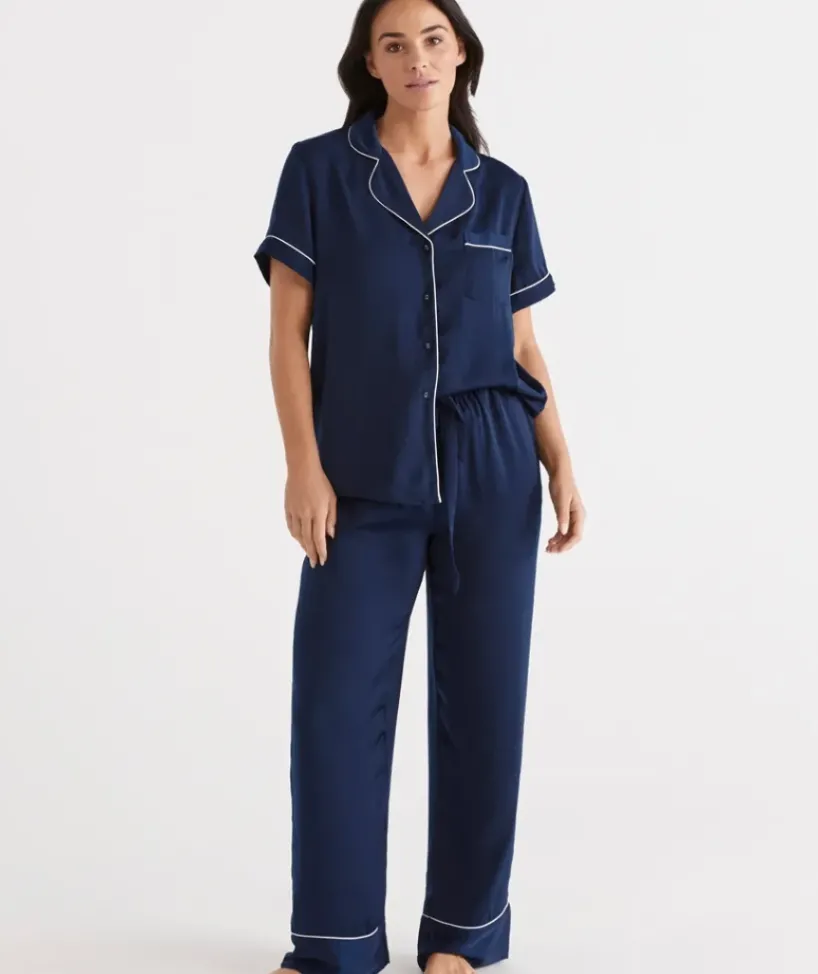 Contrast Longline Satin Pyjama Set<Sussan Sale