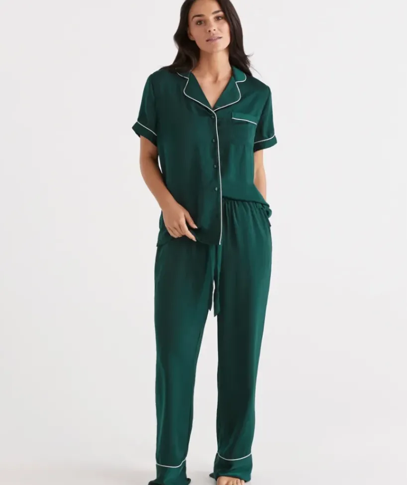 Contrast Longline Satin Pyjama Set<Sussan New