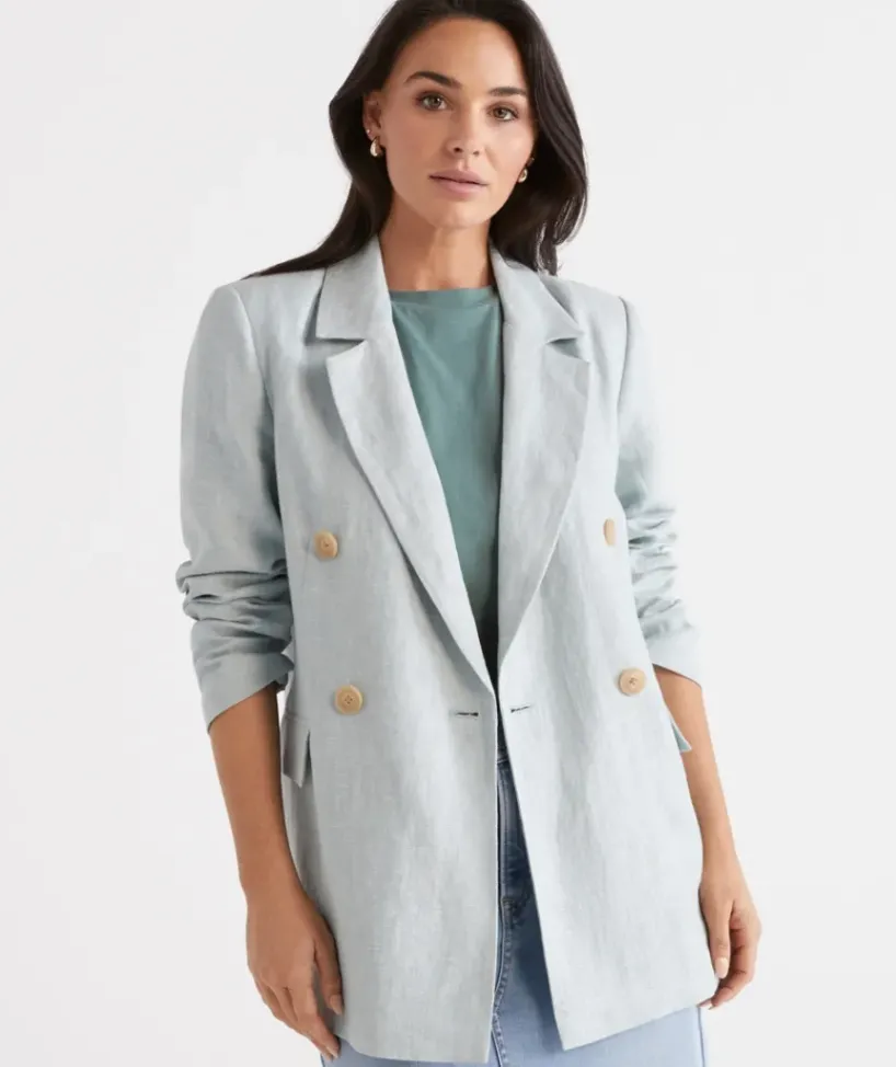 Double Breasted Linen Blazer<Sussan Clearance