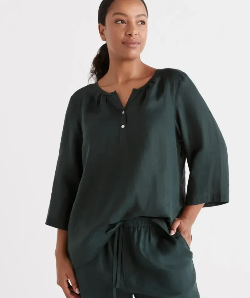 Linen ¾ Woven Lounge Top<Sussan Outlet