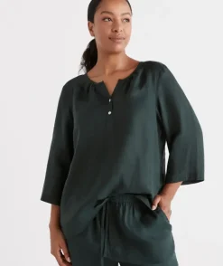 Linen ¾ Woven Lounge Top<Sussan Hot