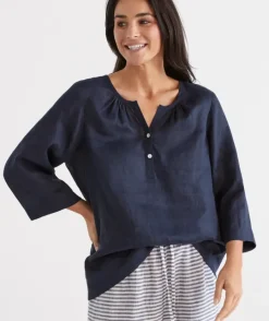 Linen ¾ Woven Lounge Top<Sussan Hot