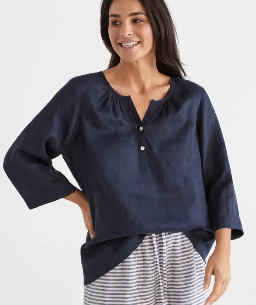 Linen ¾ Woven Lounge Top<Sussan Hot