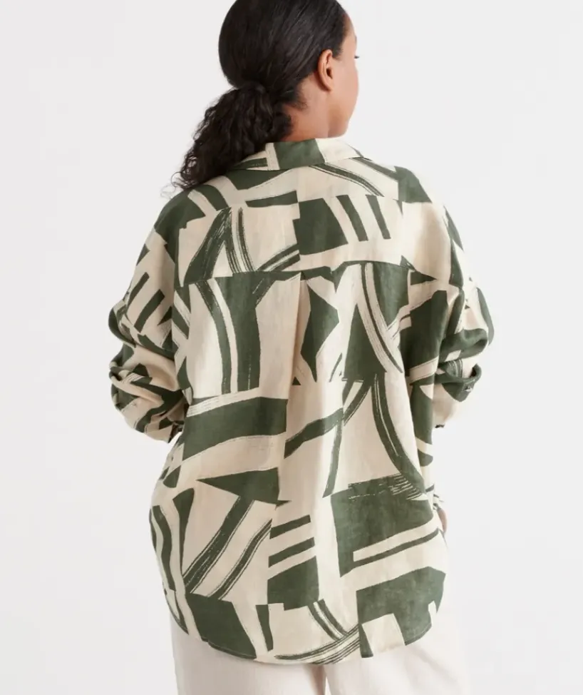 Linen Abstract Print Popover Shirt<Sussan Clearance