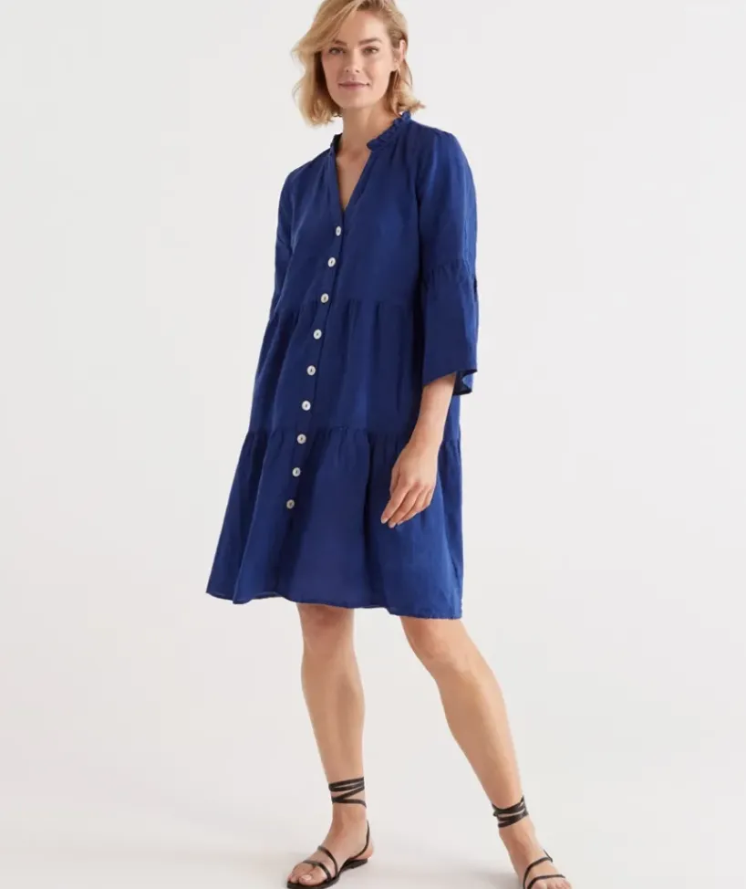 Linen Fluted Sleeve Dress<Sussan Sale
