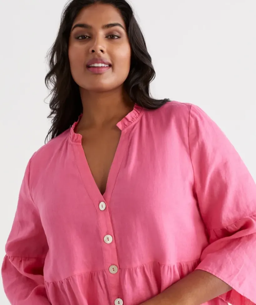 Linen Fluted Sleeve Dress<Sussan Sale