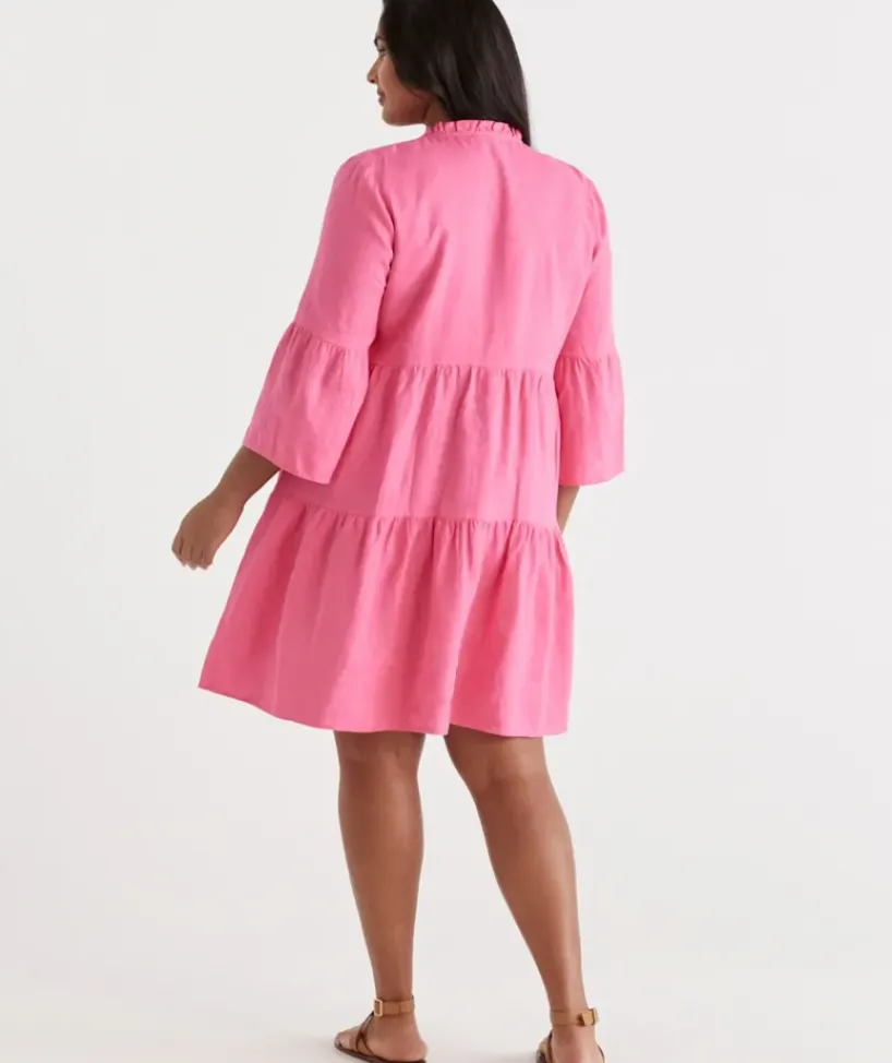 Linen Fluted Sleeve Dress<Sussan Sale