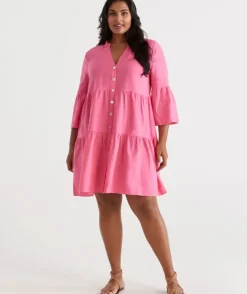 Linen Fluted Sleeve Dress<Sussan Discount