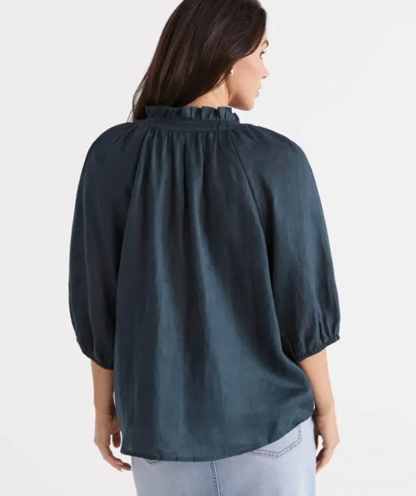 Linen Notch Neck Blouse<Sussan Clearance