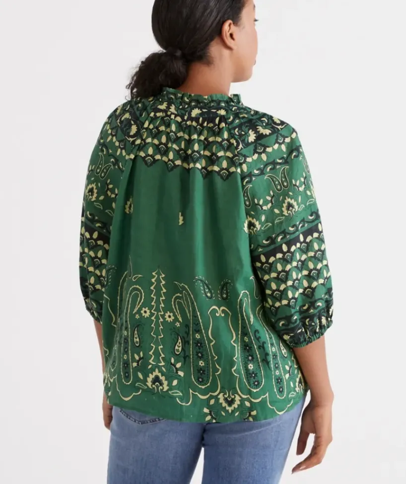 Linen Palm Noth Neck Blouse<Sussan New