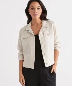 Linen Pocket Detail Shacket<Sussan