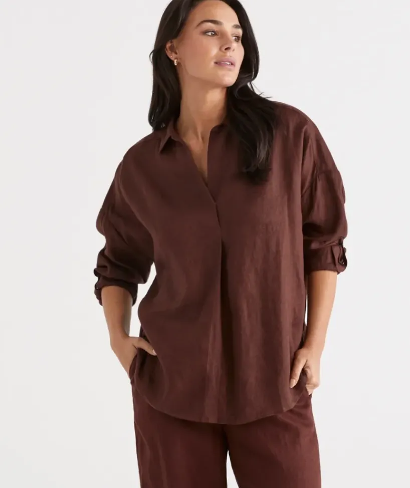 Linen Tab Sleeve Popover Shirt<Sussan Online