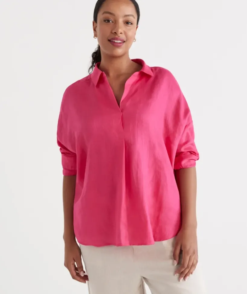 Linen Tab Sleeve Popover Shirt<Sussan Online