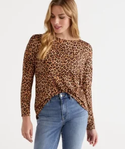 Long Sleeve Animal Pleat Back Top<Sussan