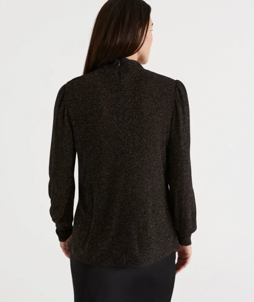Metallic Mock Neck Blouson Sleeve Top<Sussan Sale