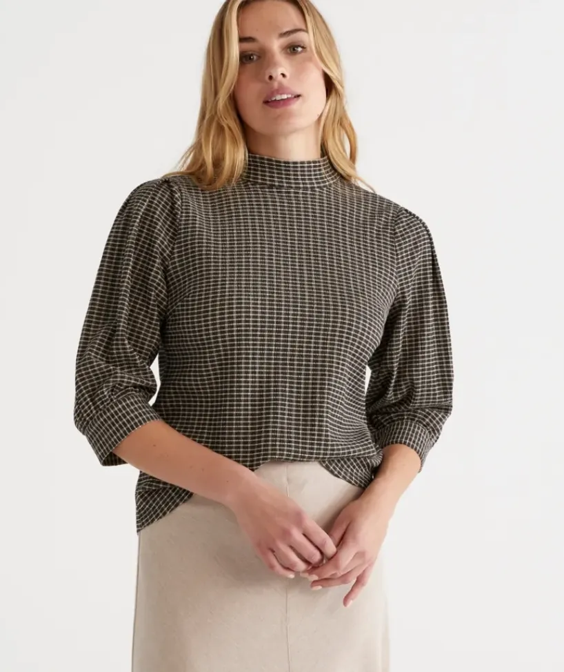 Mock Neck Check Top<Sussan Sale