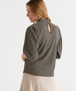 Mock Neck Check Top<Sussan Sale
