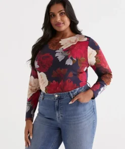 Print Boat Neck Long Sleeve Top<Sussan Hot