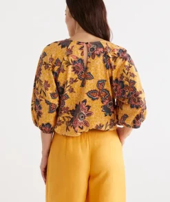 Print Raglan Puff Sleeve Top<Sussan