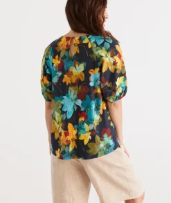 Print Raglan Puff Sleeve Top<Sussan Clearance