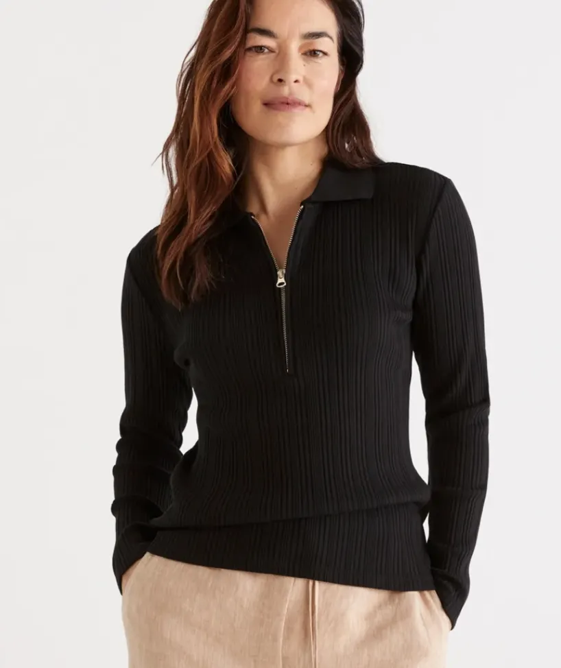 Rib Zip Top<Sussan
