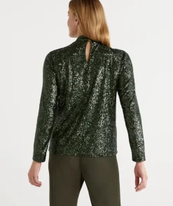 Sequin Keyhole Long Sleeve Top<Sussan Outlet