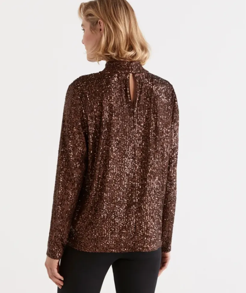 Sequin Keyhole Long Sleeve Top<Sussan Clearance
