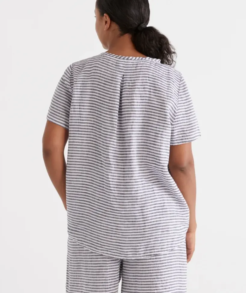 Stripe Linen V-Neck Lounge Top<Sussan Outlet
