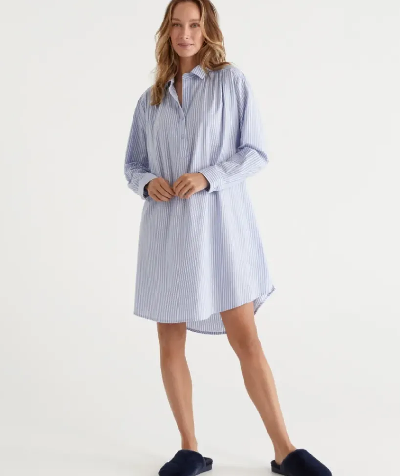 Ticking Stripe Cotton Twill Night Shirt<Sussan Hot