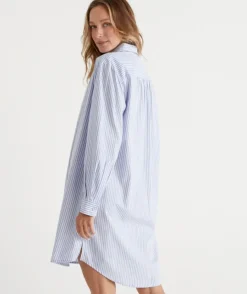 Ticking Stripe Cotton Twill Night Shirt<Sussan Hot
