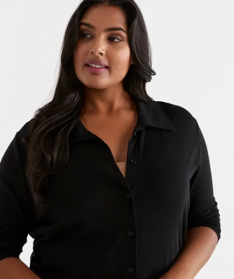 Wool Blend Button Long Sleeve Top<Sussan Discount
