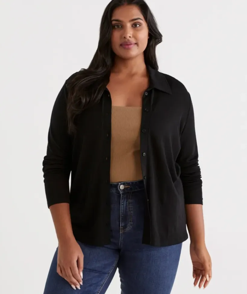 Wool Blend Button Long Sleeve Top<Sussan Discount