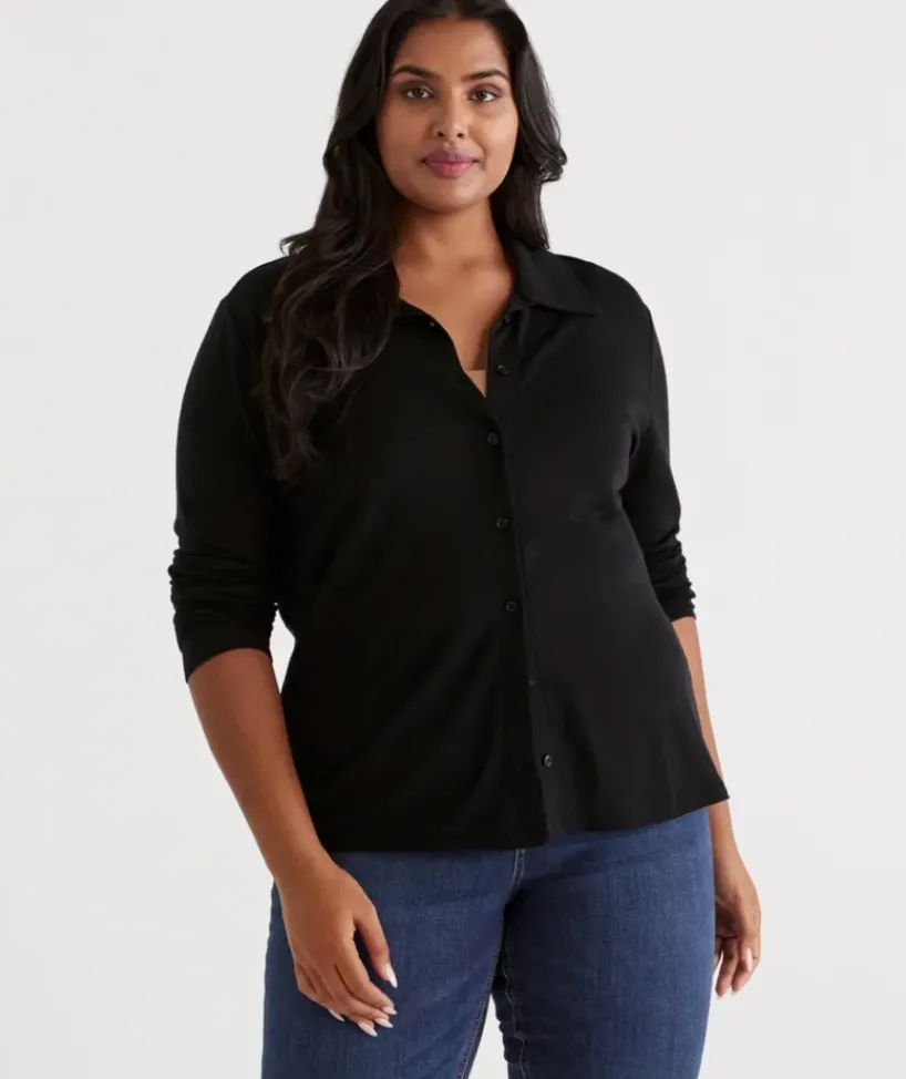Wool Blend Button Long Sleeve Top<Sussan Discount