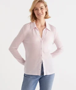 Wool Blend Button Long Sleeve Top<Sussan Discount