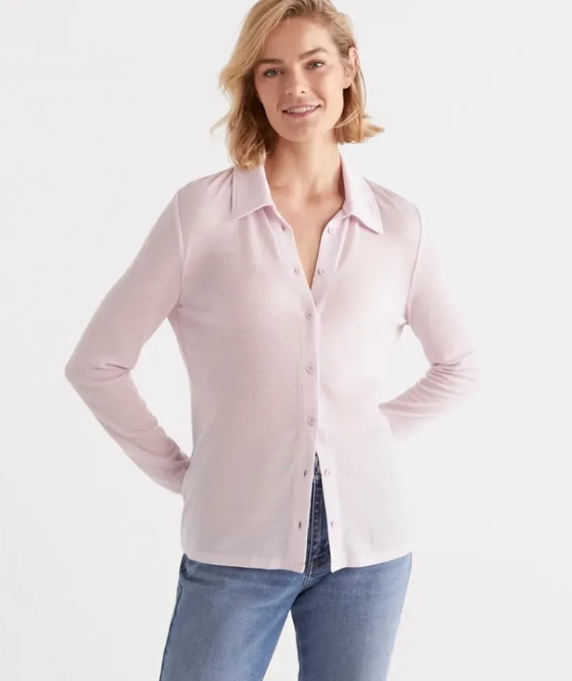 Wool Blend Button Long Sleeve Top<Sussan Discount